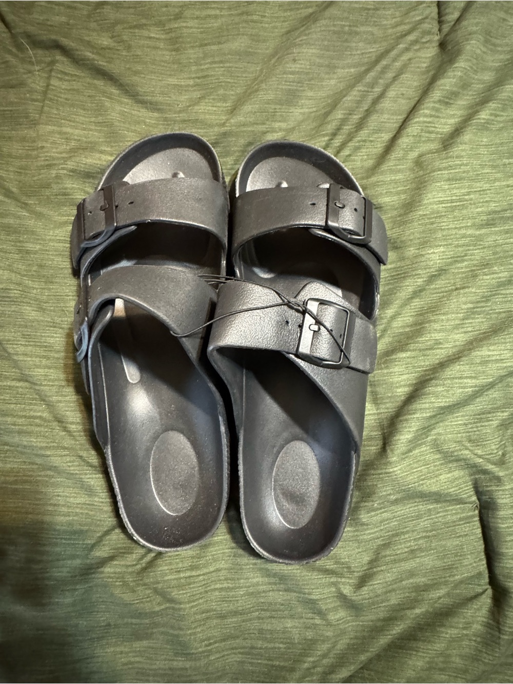 Black Double-Buckle Slide Sandals